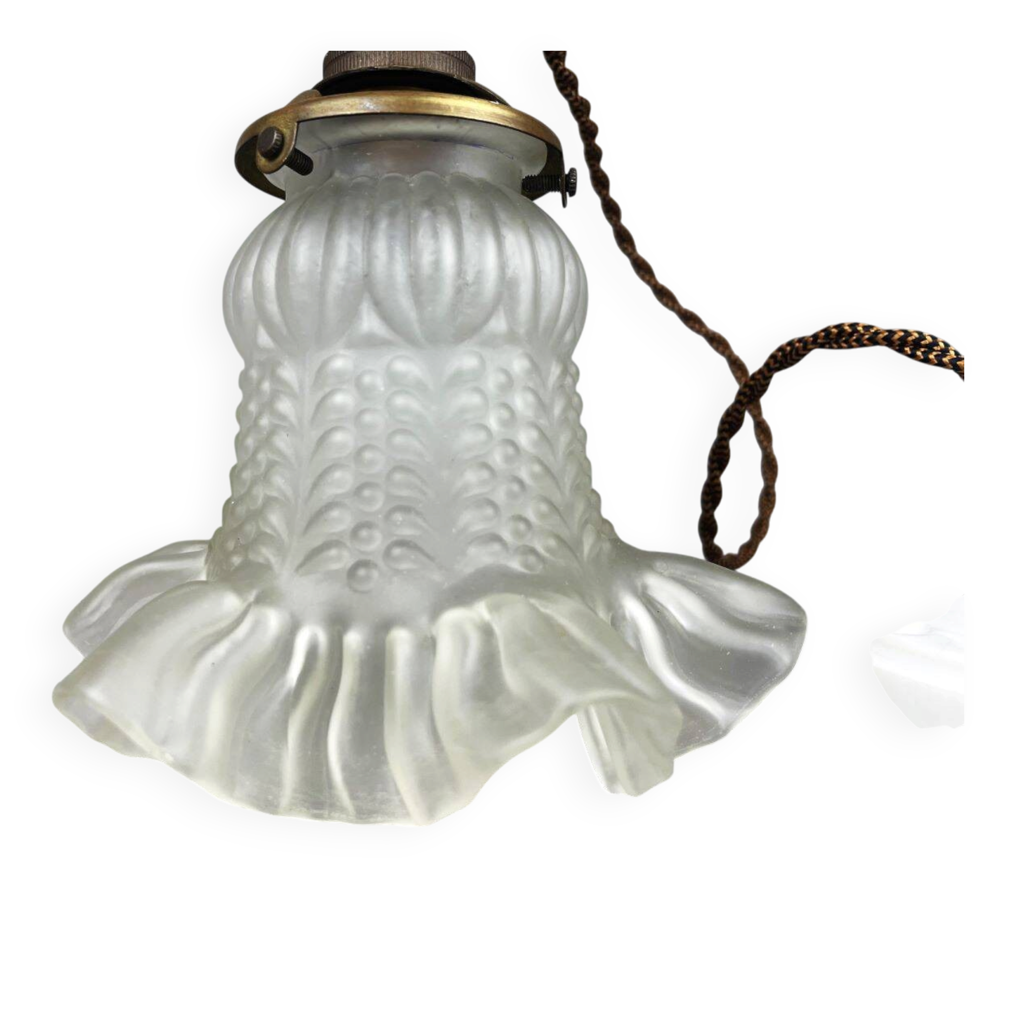 French mid century frosted glass tulip hanging lamp, 1950s