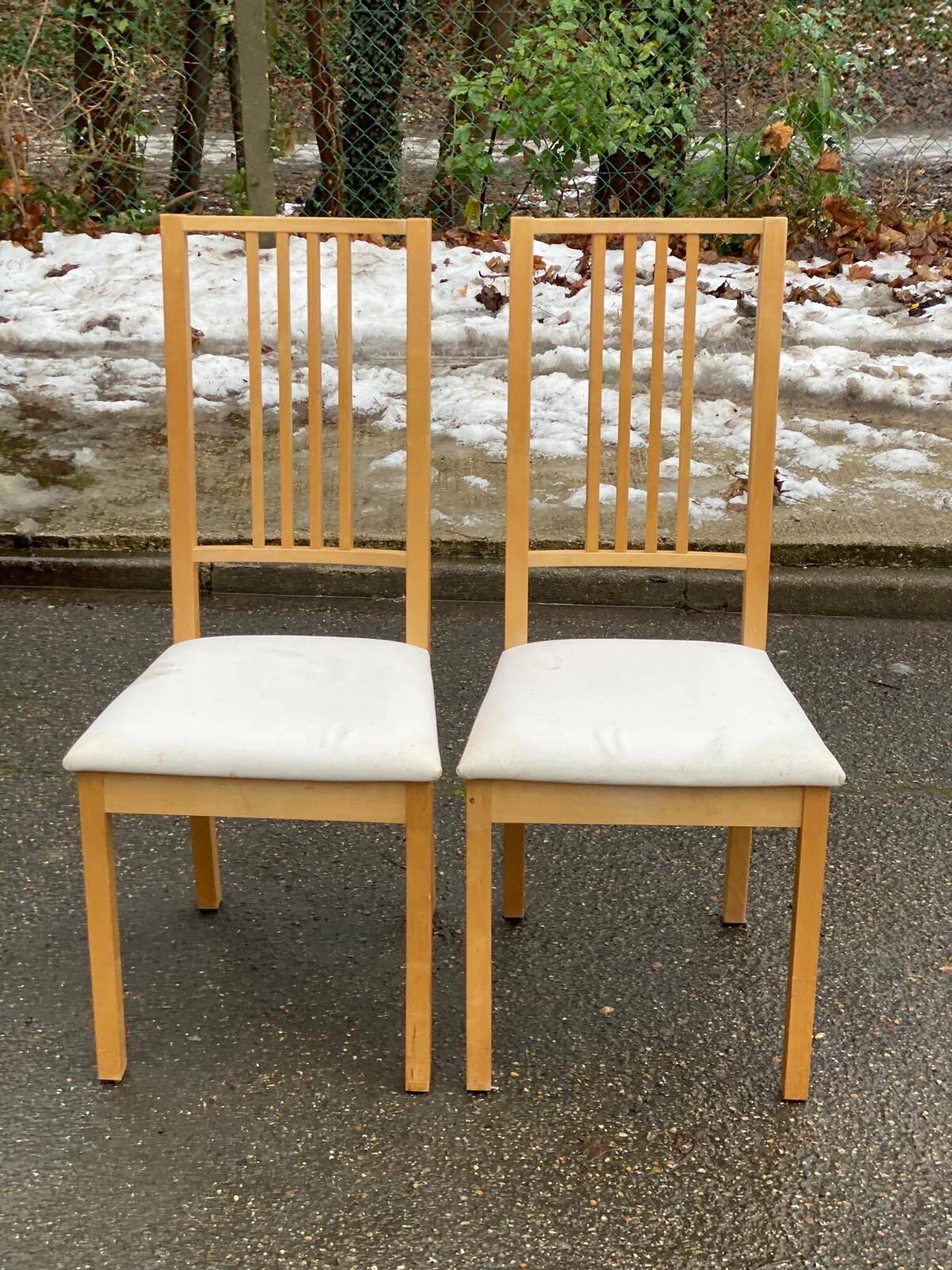 2 Scandinavian dining chairs made of solid light birch wood, IKEA Borje.