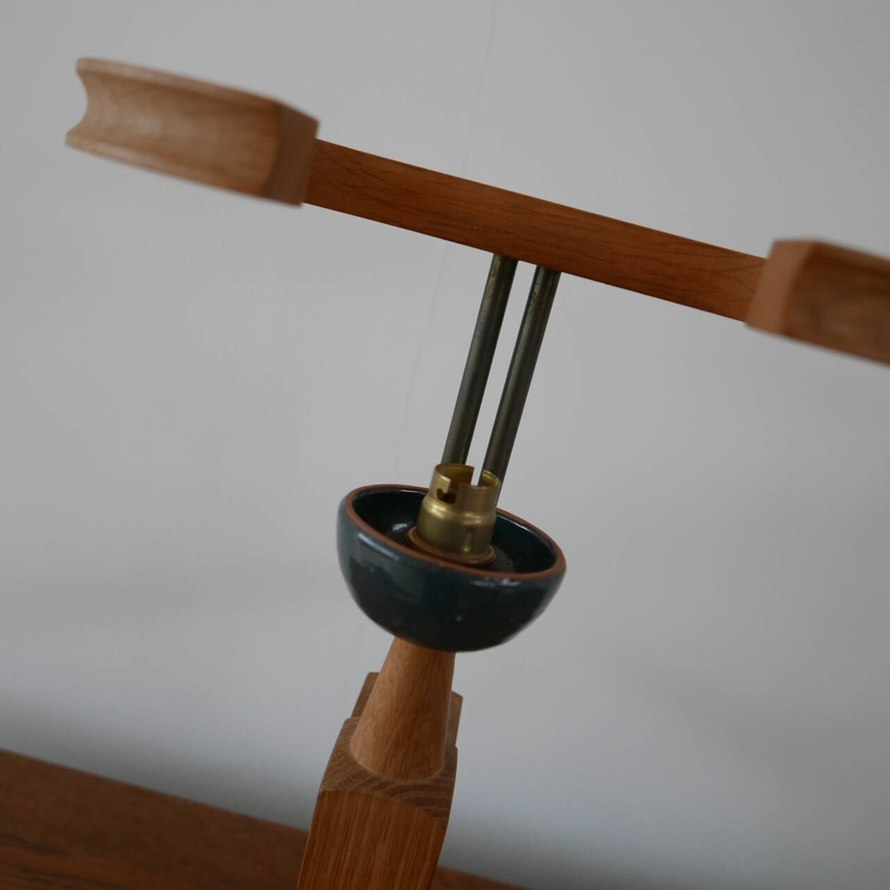 Guillerme et Chambron Oak and Ceramic Mid-Century French Table Lamps (3 Available)