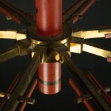 Mid-Century 8 arms Stilnovo chandelier in opaline, brass and red lacquer.