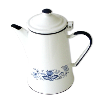 Old enamelled coffee maker white décor blue flowers