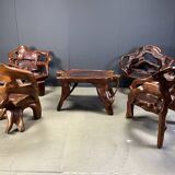 Large olive tree root chair set, 1960s