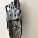 Masque en bois africain sculpté à la main vintage : décoration murale tribale