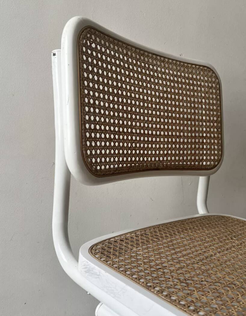 Cesca B32 vintage design chair in white metal and cane by Marcel Breuer