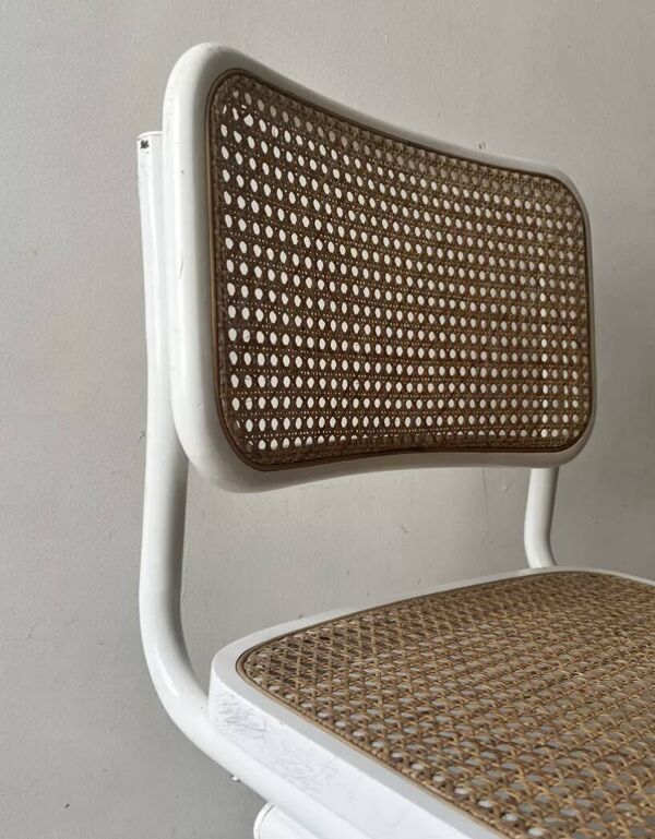 Chaise design vintage Cesca B32 métal blanc & cannage par Marcel Breuer