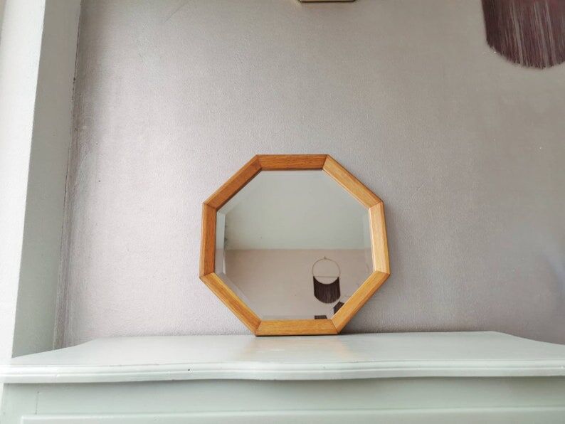 Vintage wooden mirror with cut glass, 80s (54 x 54 cm)