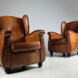 Set of 2 sheepskin club armchairs