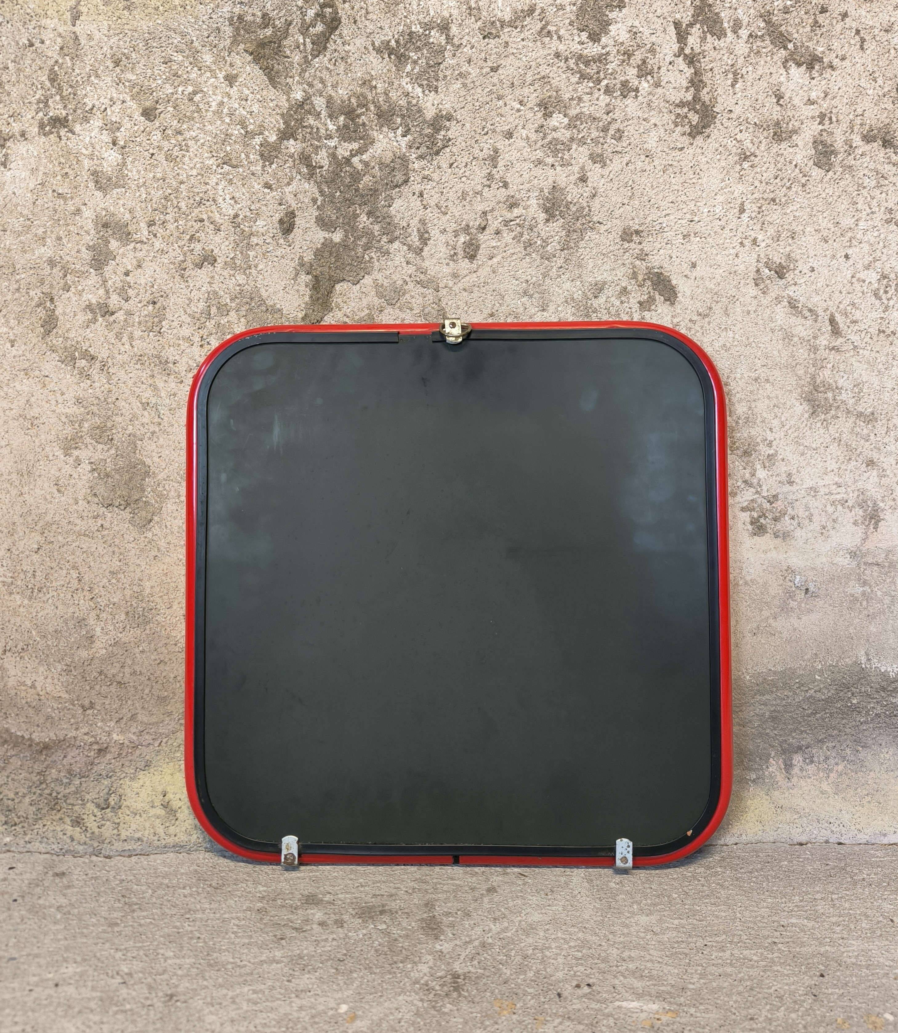 Vintage post-modern lacquered red metal mirror