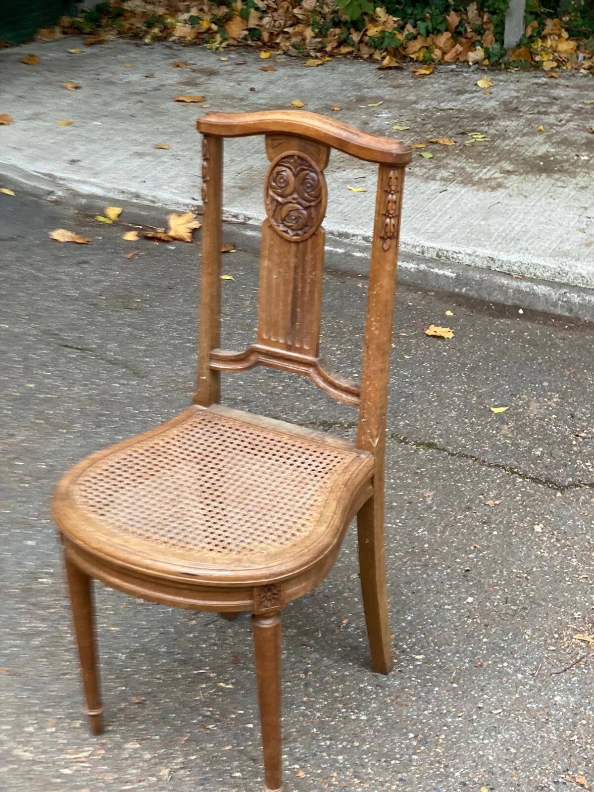 Art Deco lyre chair in solid caned wood
