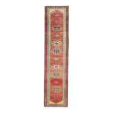 Tapis de ouloir vintage turc Oushak fait main en laine et coton rouge