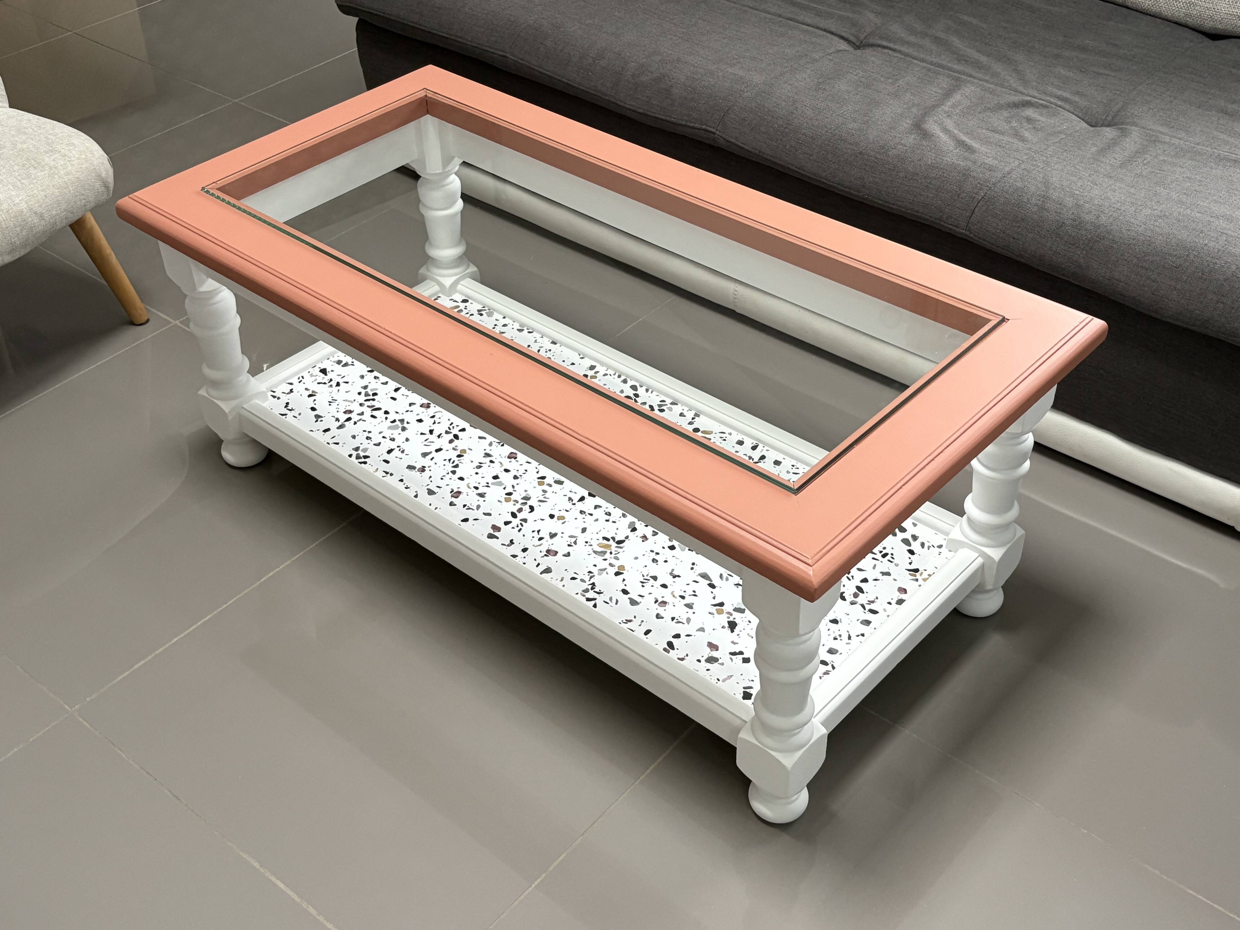 Refurbished vintage coffee table with laminated safety glass
