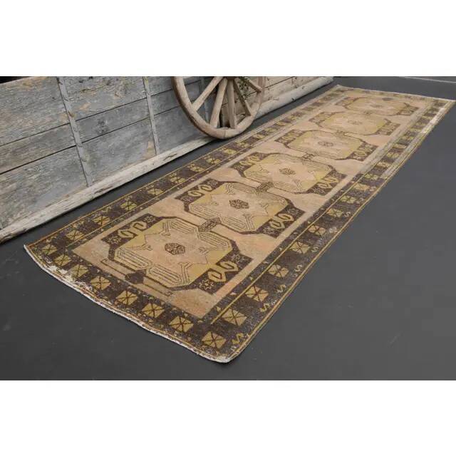 Vintage Turkish Oushak handmade wool copper cotton beige rug 138x420