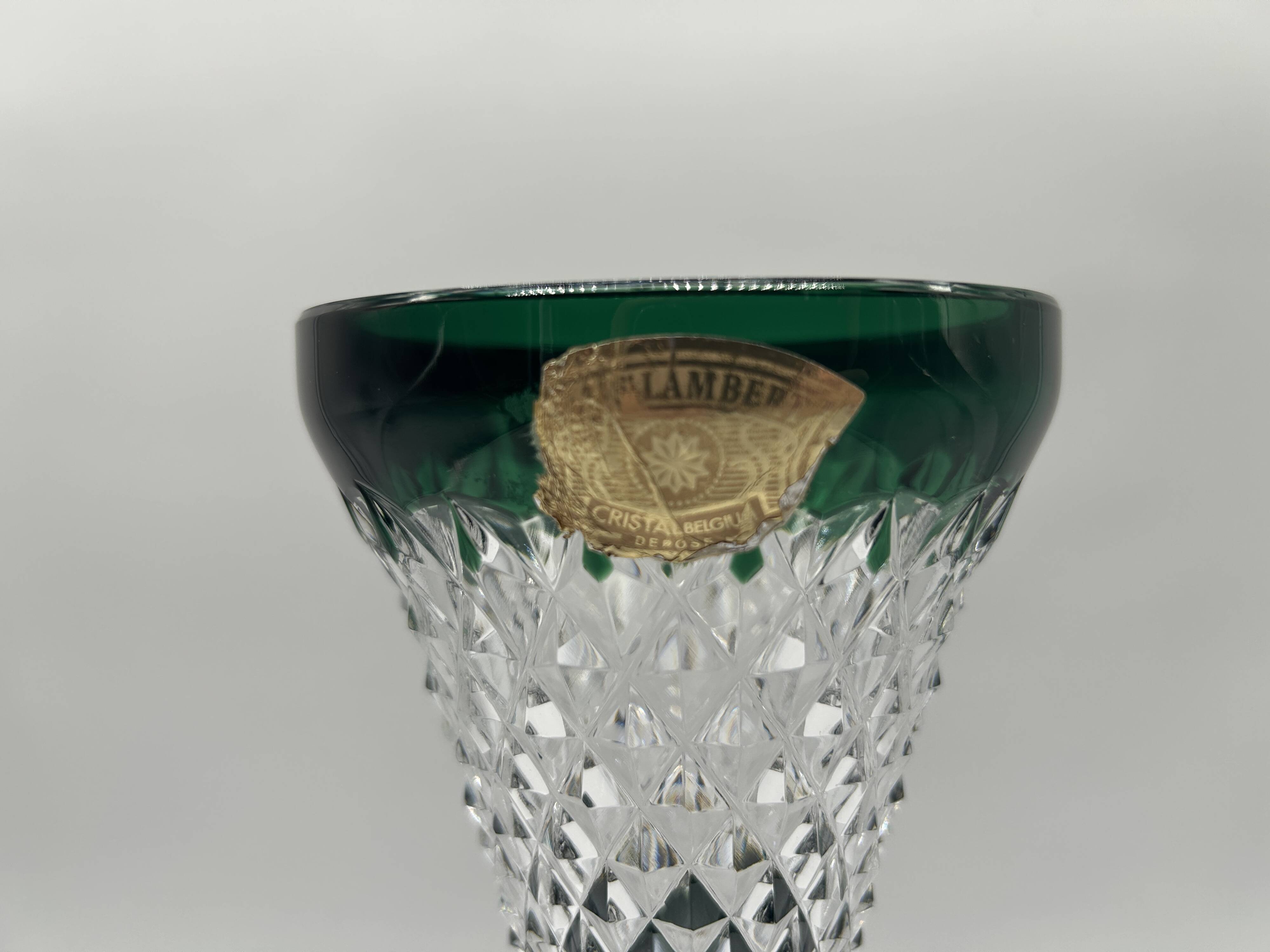 Val Saint-Lambert crystal vase, cut and lined in green