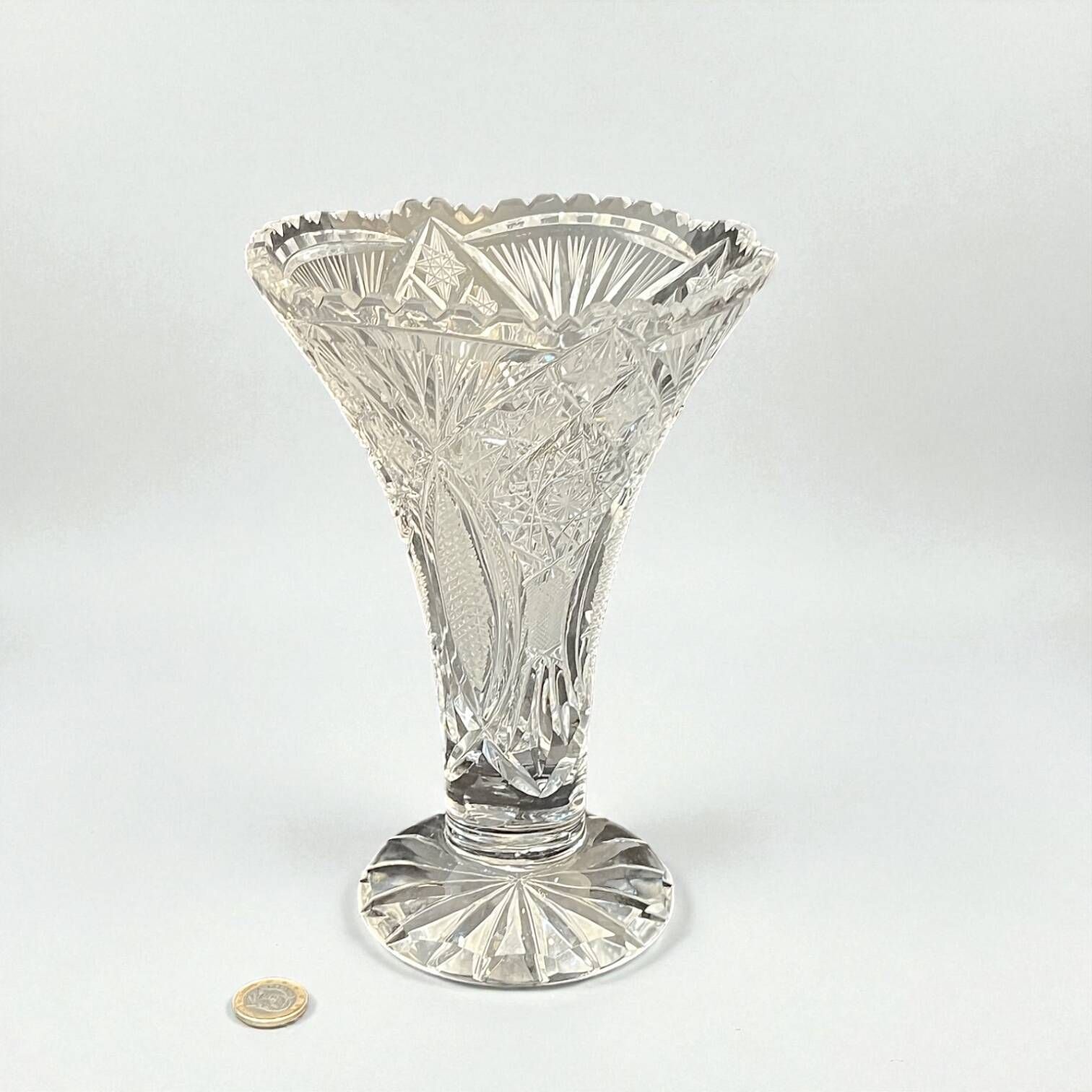 Bohemian crystal trumpet vase on foot vintage crystal vase 1940
