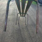 Large vintage school bench from the 1950s, made of wood and metal