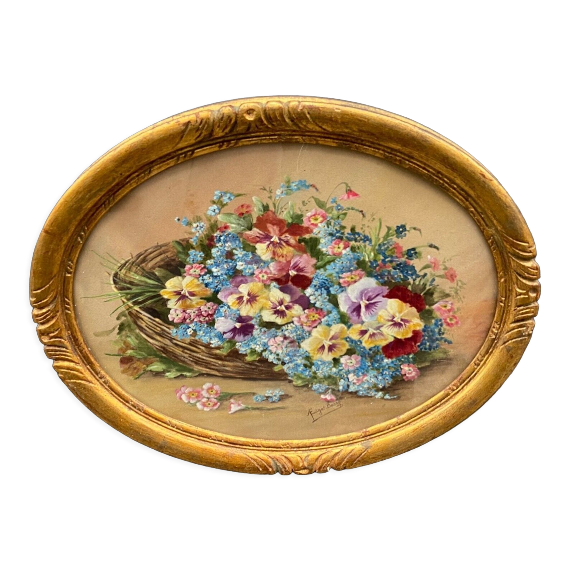 Watercolor on paper bouquet of flowers by a euget-barry xxe frame dore
