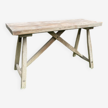 Établi console ancien en bois gris