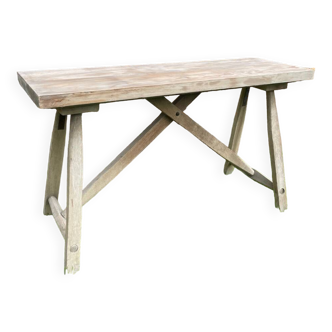 Établi console ancien en bois gris