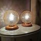 Wooden table lights with 70s gold glass hood