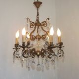 Magnificent French Antique Bronze Glass & Crystal 6 Light Cage Chandelier 4662