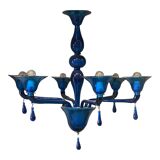 Glass Chandelier in Blue Lattimo Color
