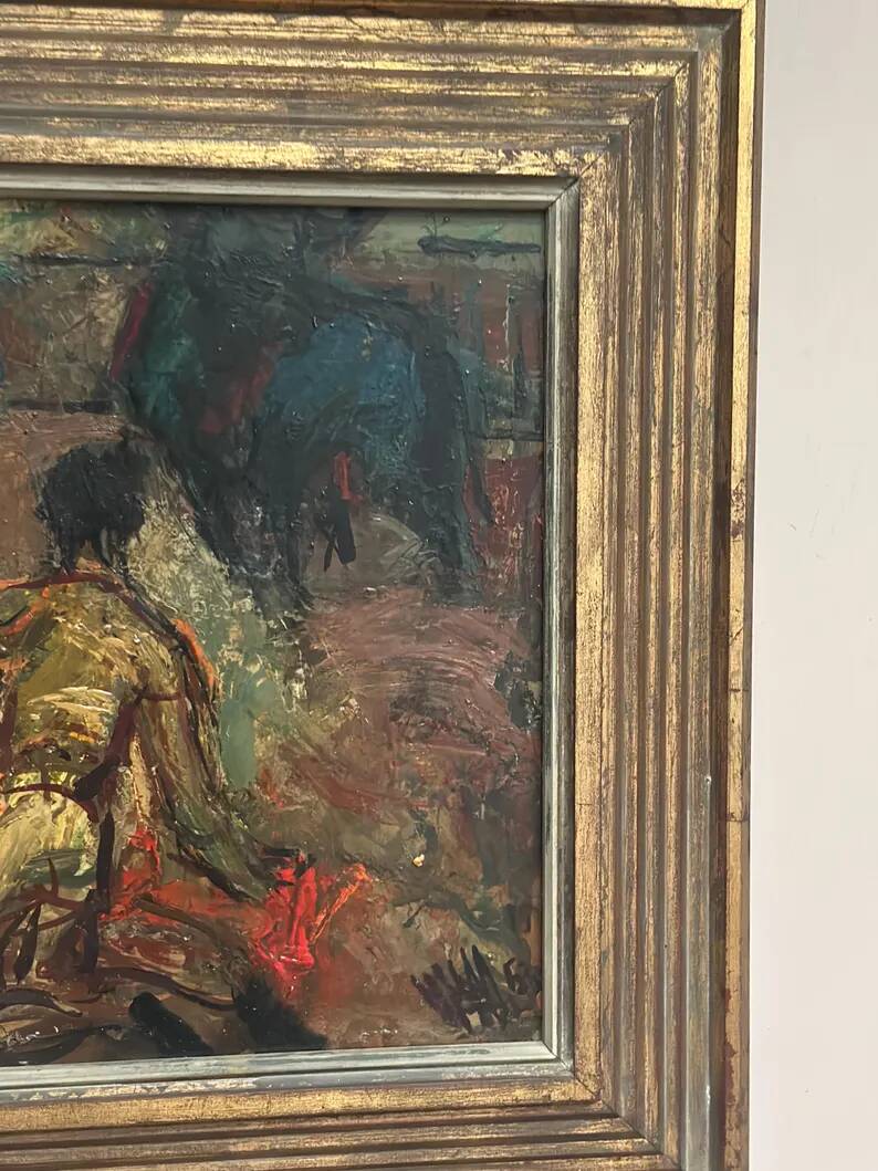 Original Swedish Oil on Panel – "The Bullfight" by Owe Wessbohn – Dated 1953 – Framed Period Piece – 59 × 51 cm