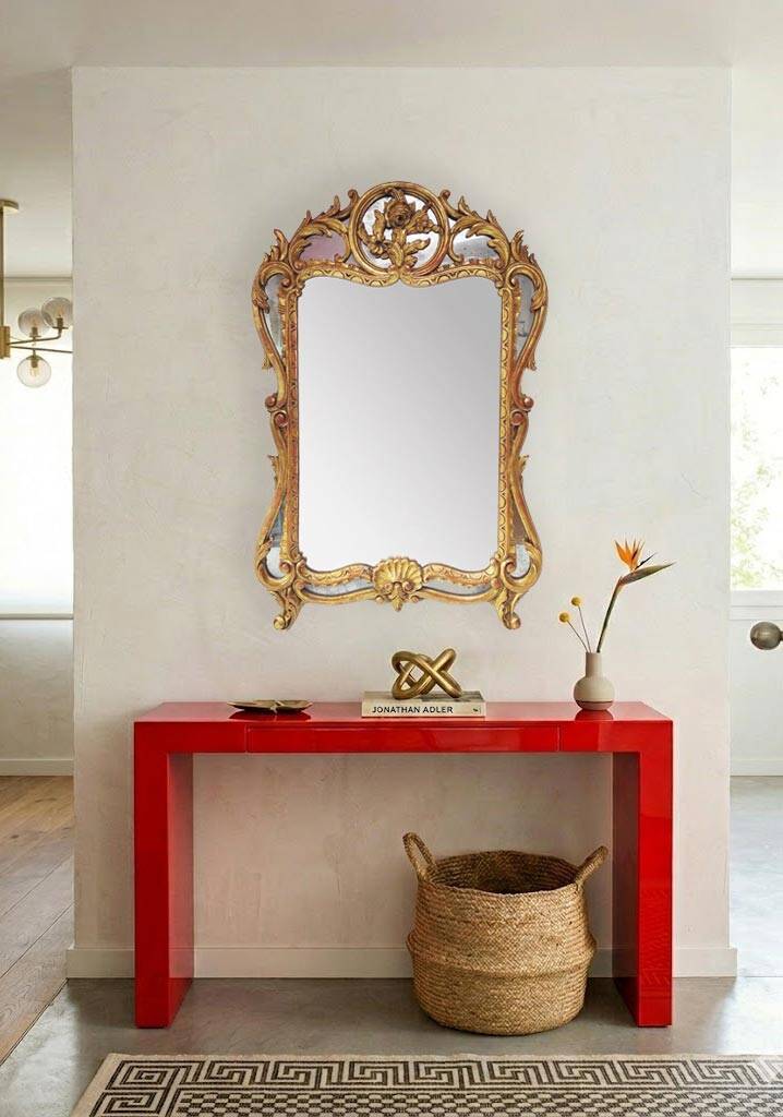 Ancien miroir français en bois doré style Louis XV baroque (100*66 cm)