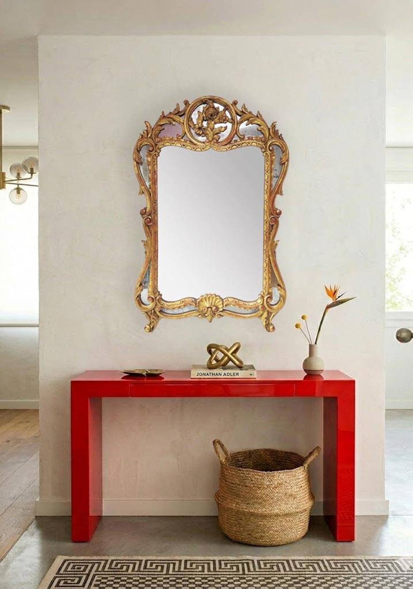 Antique French mirror in gilded wood, Louis XV baroque style (100*66 cm)