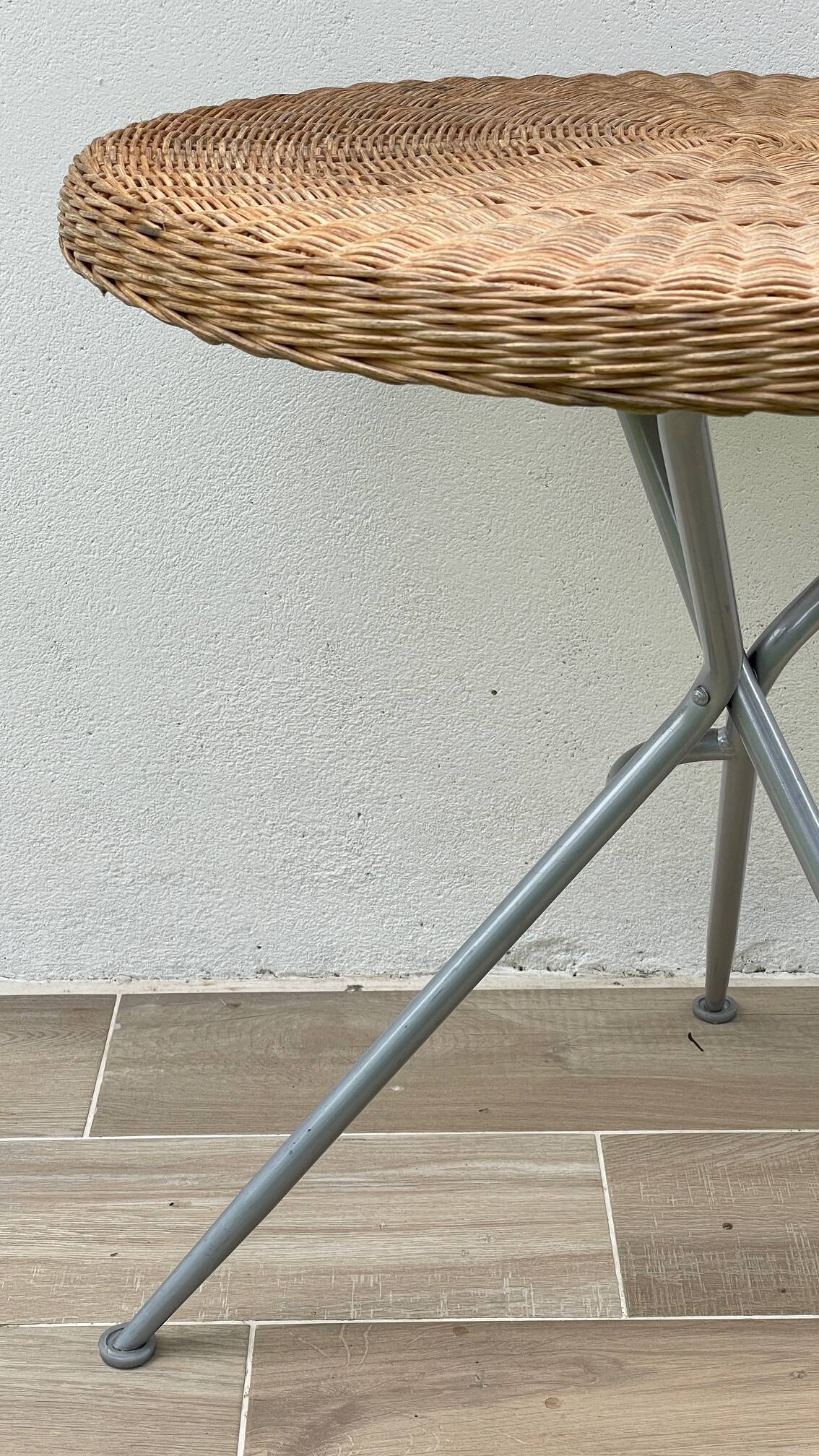 Rattan and lacquered metal folding table