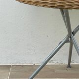 Rattan and lacquered metal folding table