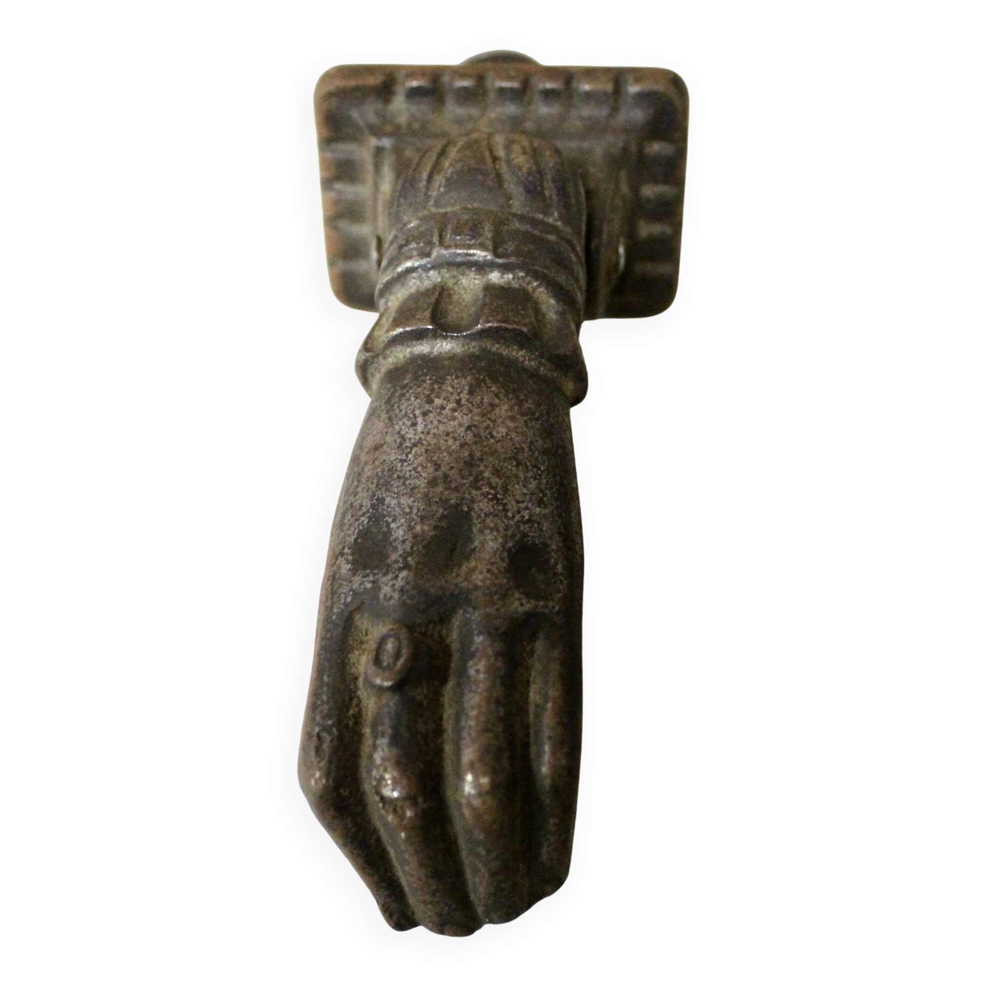 19th century cast iron door knocker, hand shape