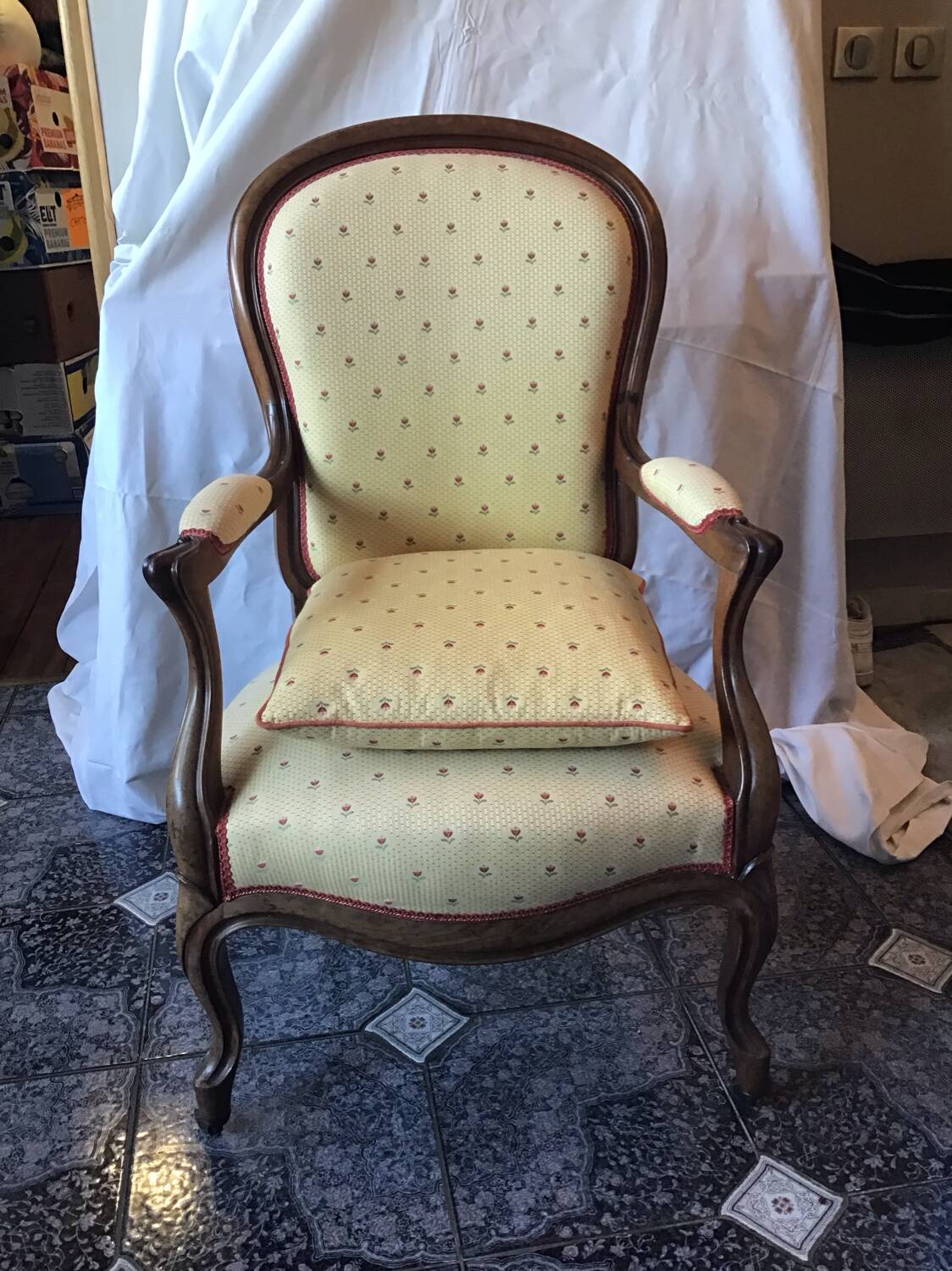 19th century Louis Philippe style armchair with purple backrest
