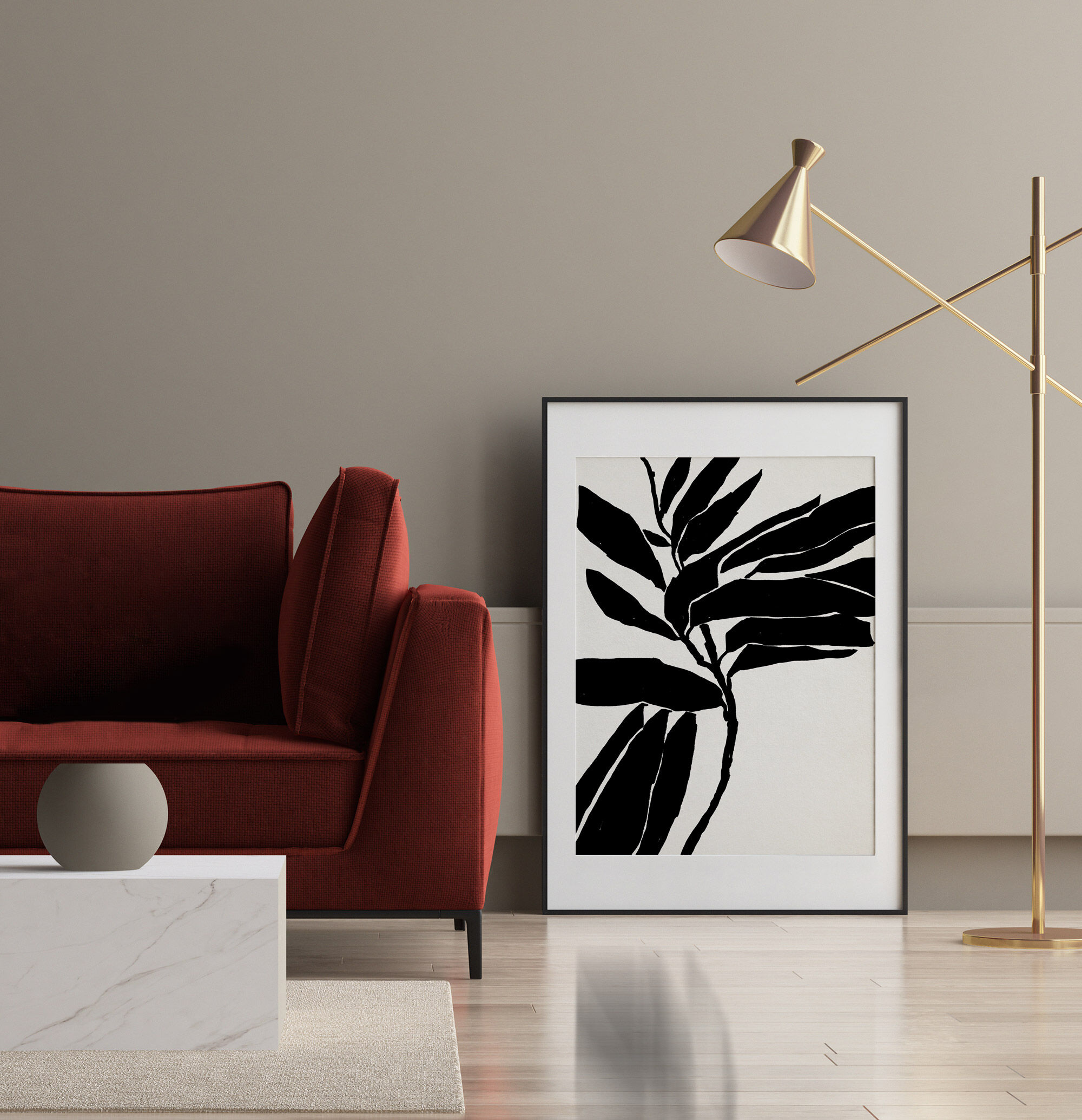 Botanical illustration in black, 50x70