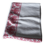 Red and white damask tablecloth