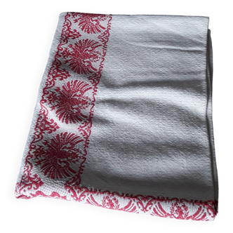 Red and white damask tablecloth