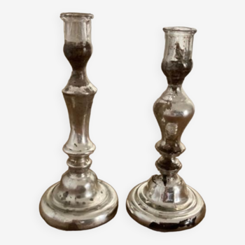 Pair of mercurized candle holders