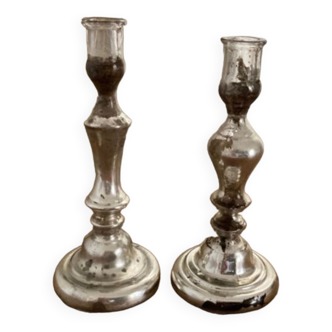 Pair of mercurized candle holders