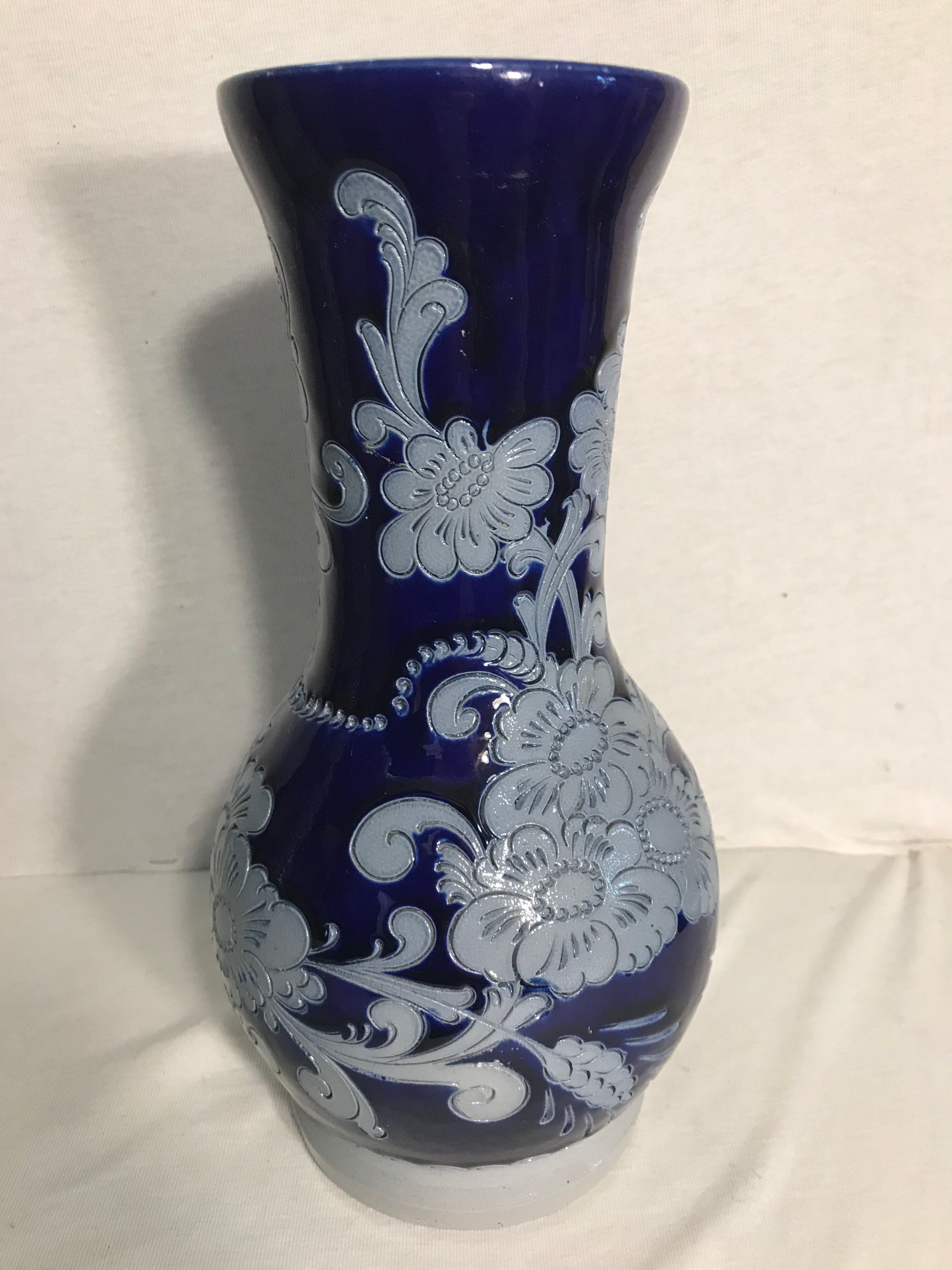 Former Alsace Betschdorf  Decoration Vintage blue stoneware Vase