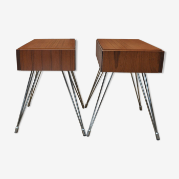 Pair of bedsides in teak and chrome metal 1970