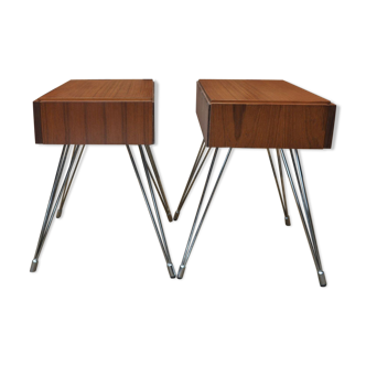 Pair of bedsides in teak and chrome metal 1970
