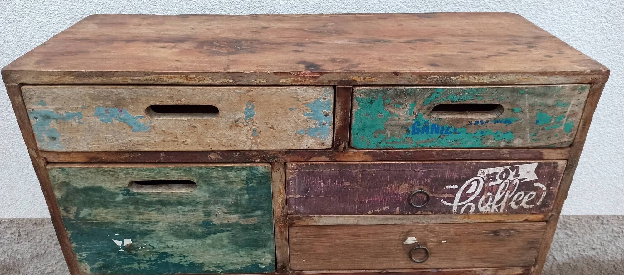 Original wooden chest of drawers with 15 mismatched drawers