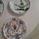 Set of 6 old plates, earthenware with flower theme