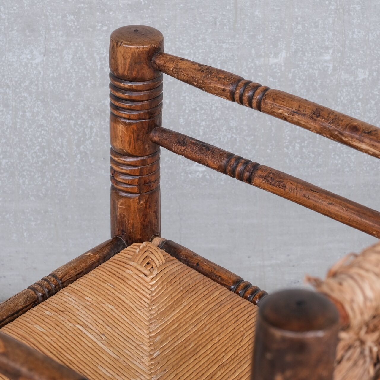 Mid-century rush oak french armchair