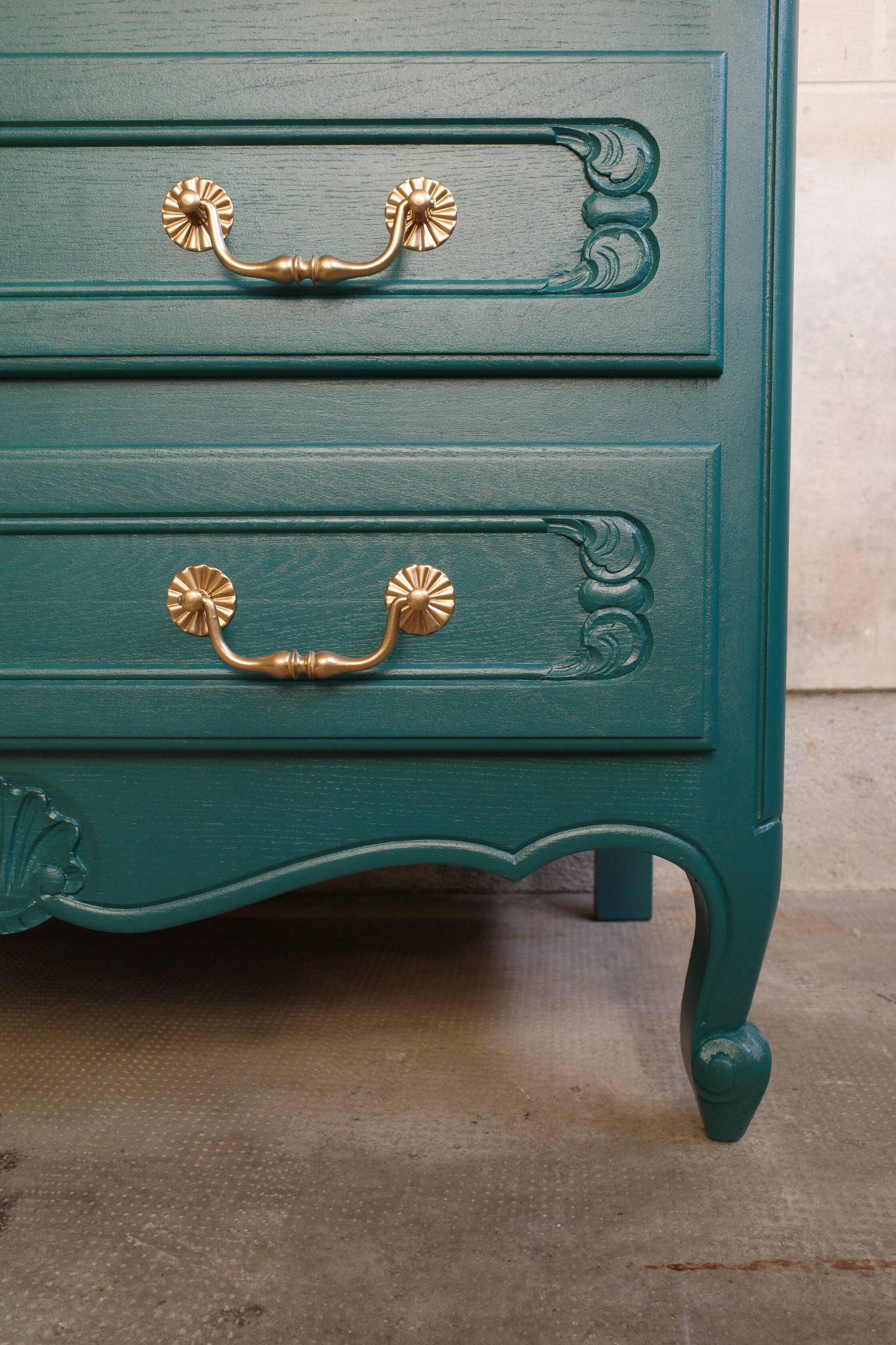Emerald green vintage dresser revamped