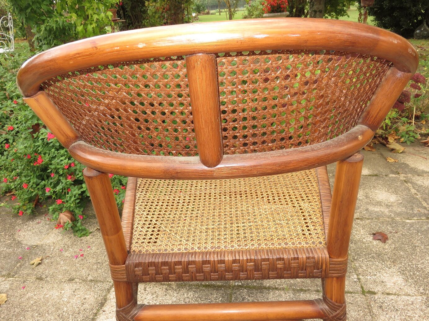Fauteuil bureau bois courbé et cannage