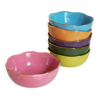 Six vintage multicolored ceramic bowls-cups