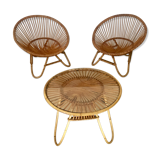 Lot of two armchairs shells and matching table 60s