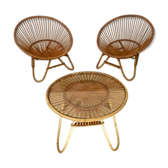Lot of two armchairs shells and matching table 60s