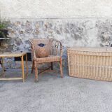Armchair in wicker rattan and scoubidou