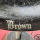 Brown, antique speaker, aluminum horn and wood, gooseneck